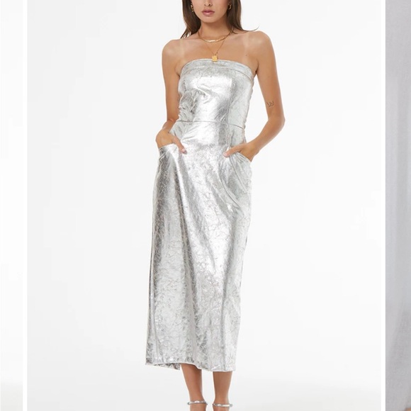 Young Fabulous & Broke Dresses & Skirts - YFB Leather Silver Strapless Gown